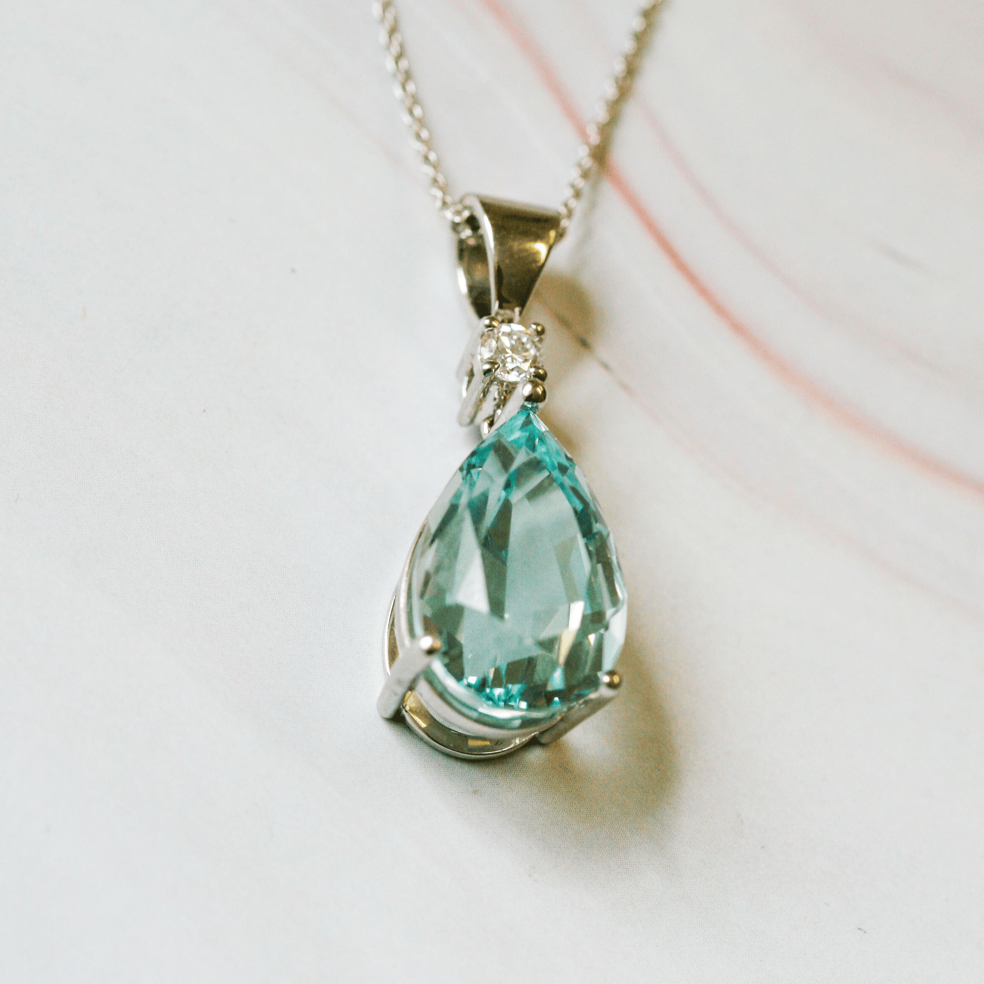 New 18 Carat White Gold Aquamarine and Diamond Solitaire Pendant - Jordans Jewellers