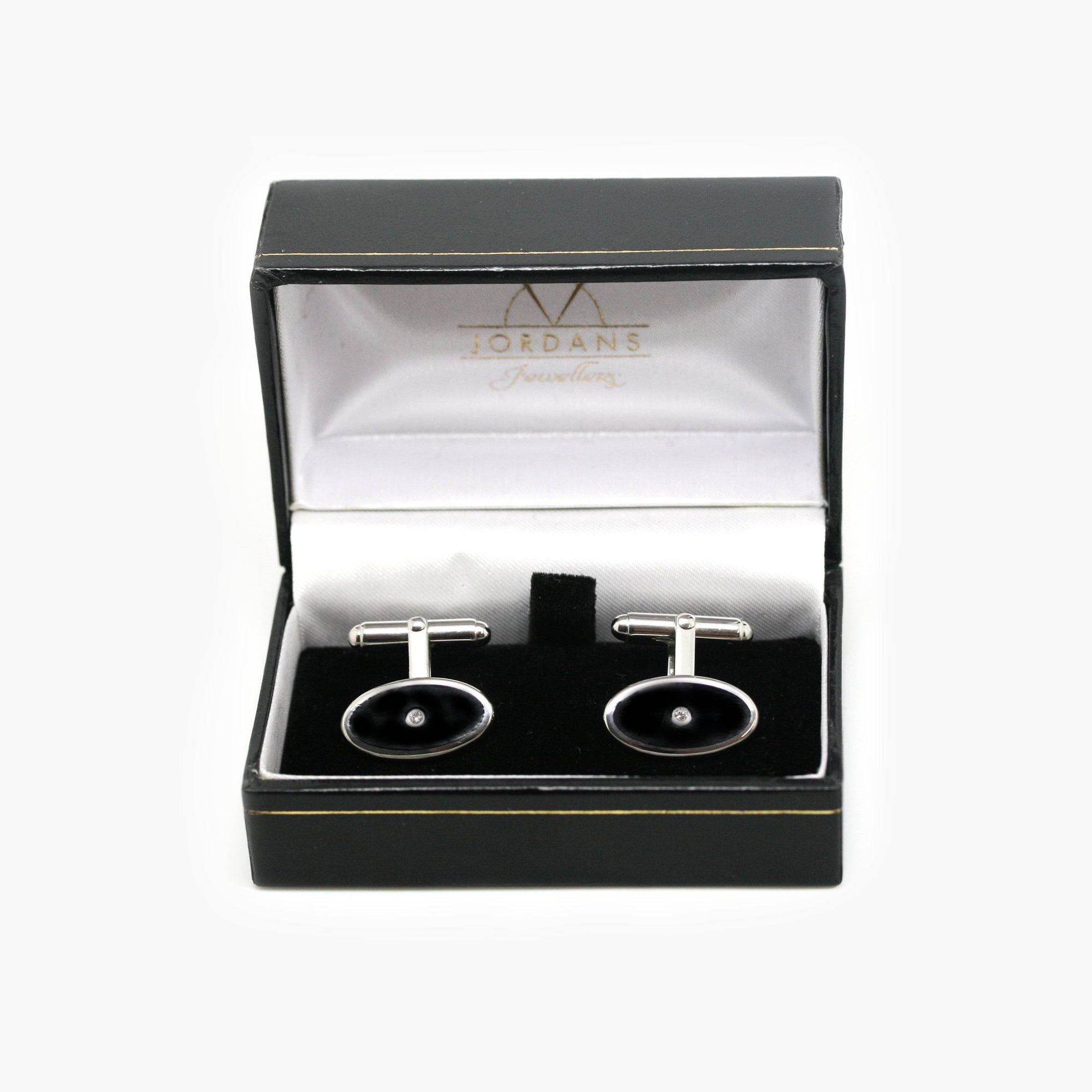 New Black Enamel Diamond cufflinks - Jordans Jewellers
