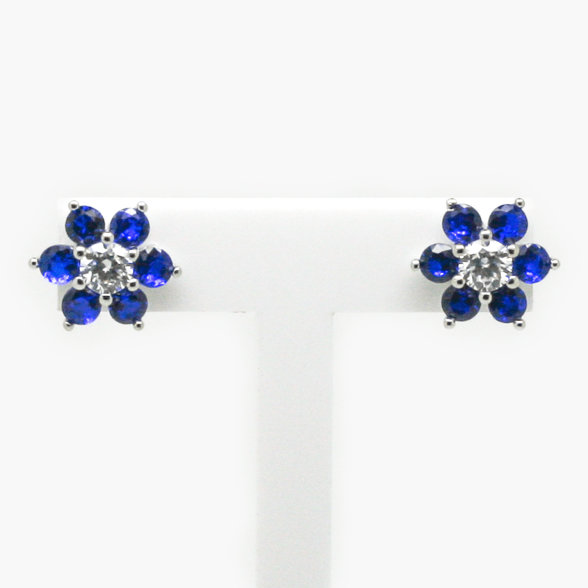 NEW Blue CZ Flower Earrings - Jordans Jewellers