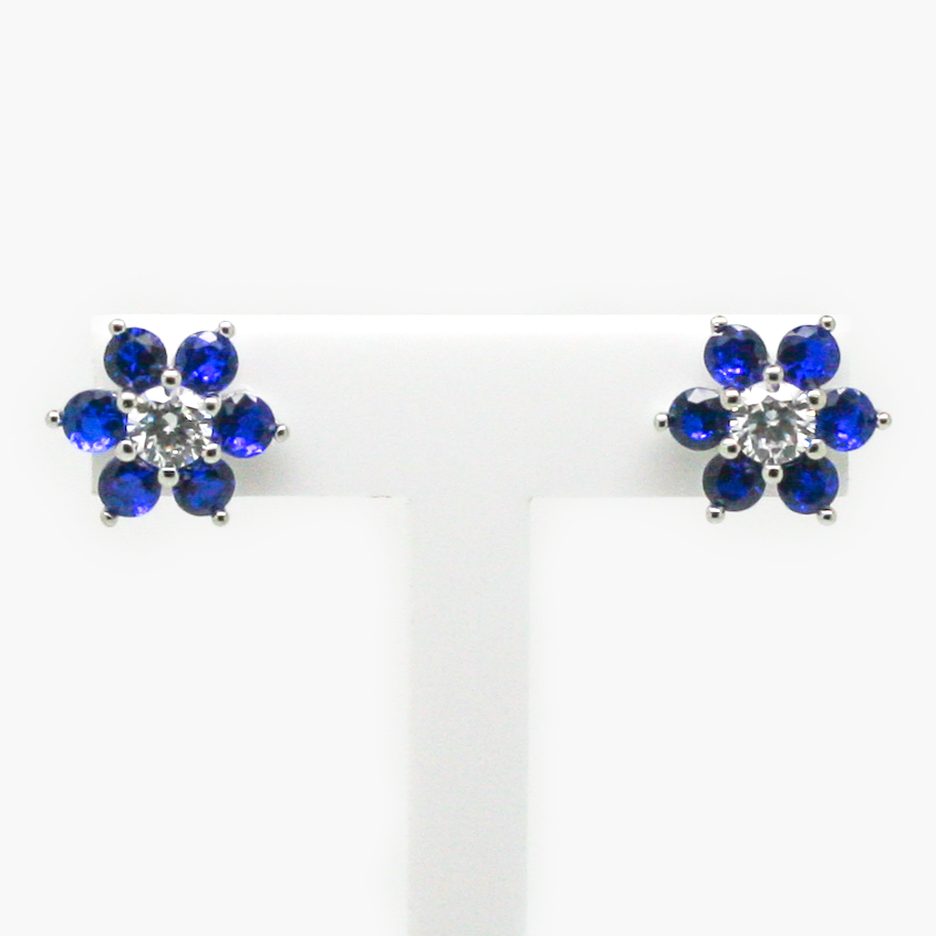 NEW Blue CZ Flower Earrings