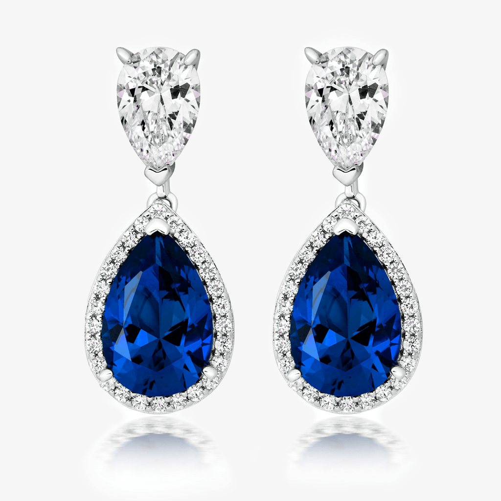 Silver drop earrings sales with blue stone