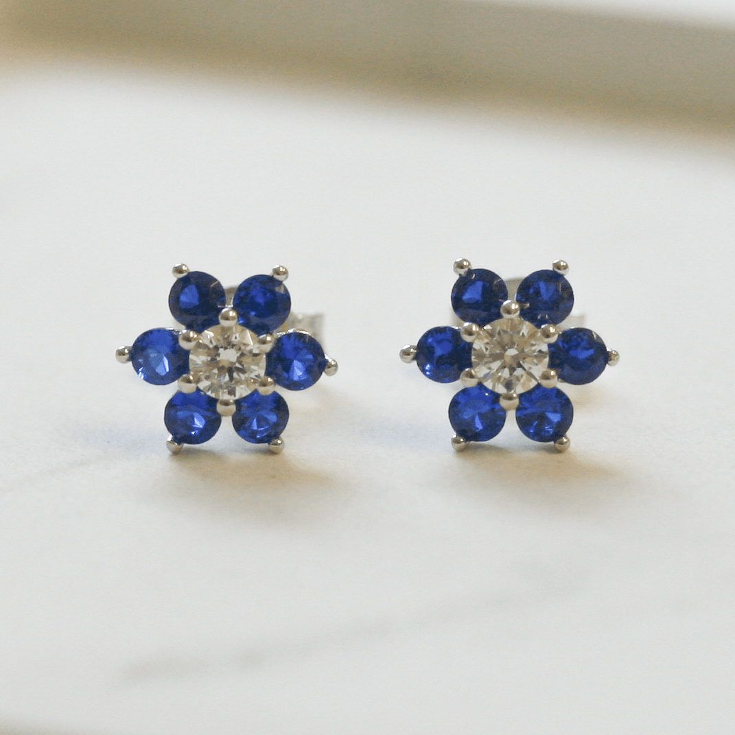 NEW Blue CZ Flower Earrings - Jordans Jewellers