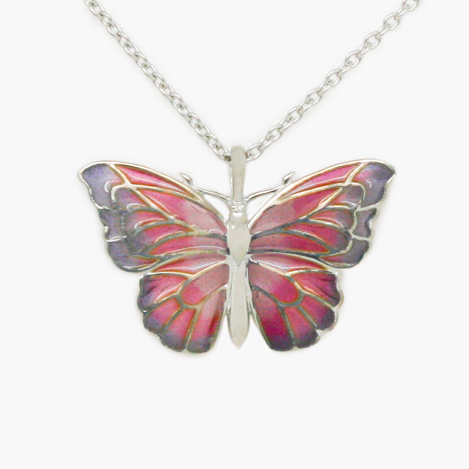 NEW Silver Pink & Purple Butterfly Necklace