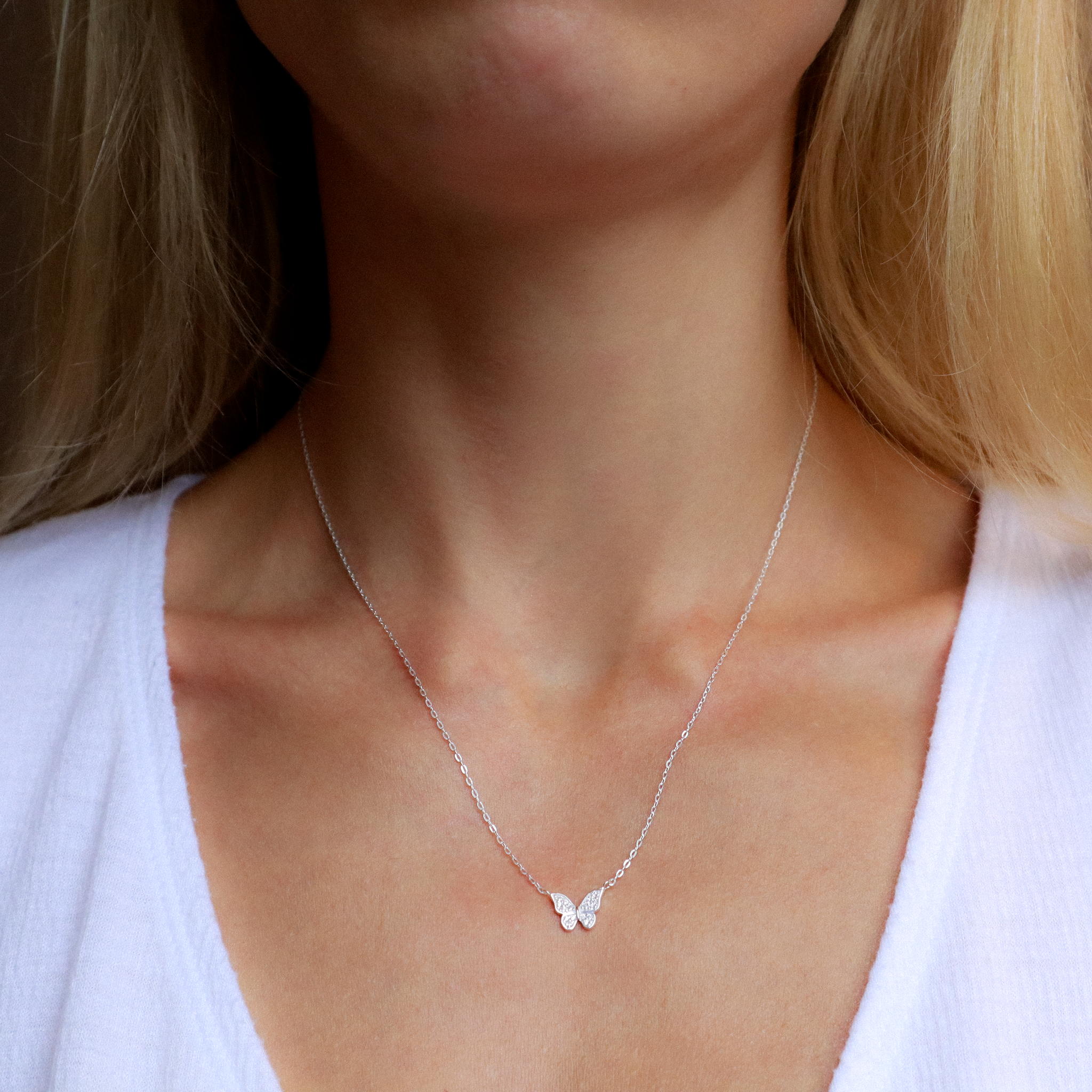 Small silver 2025 butterfly necklace