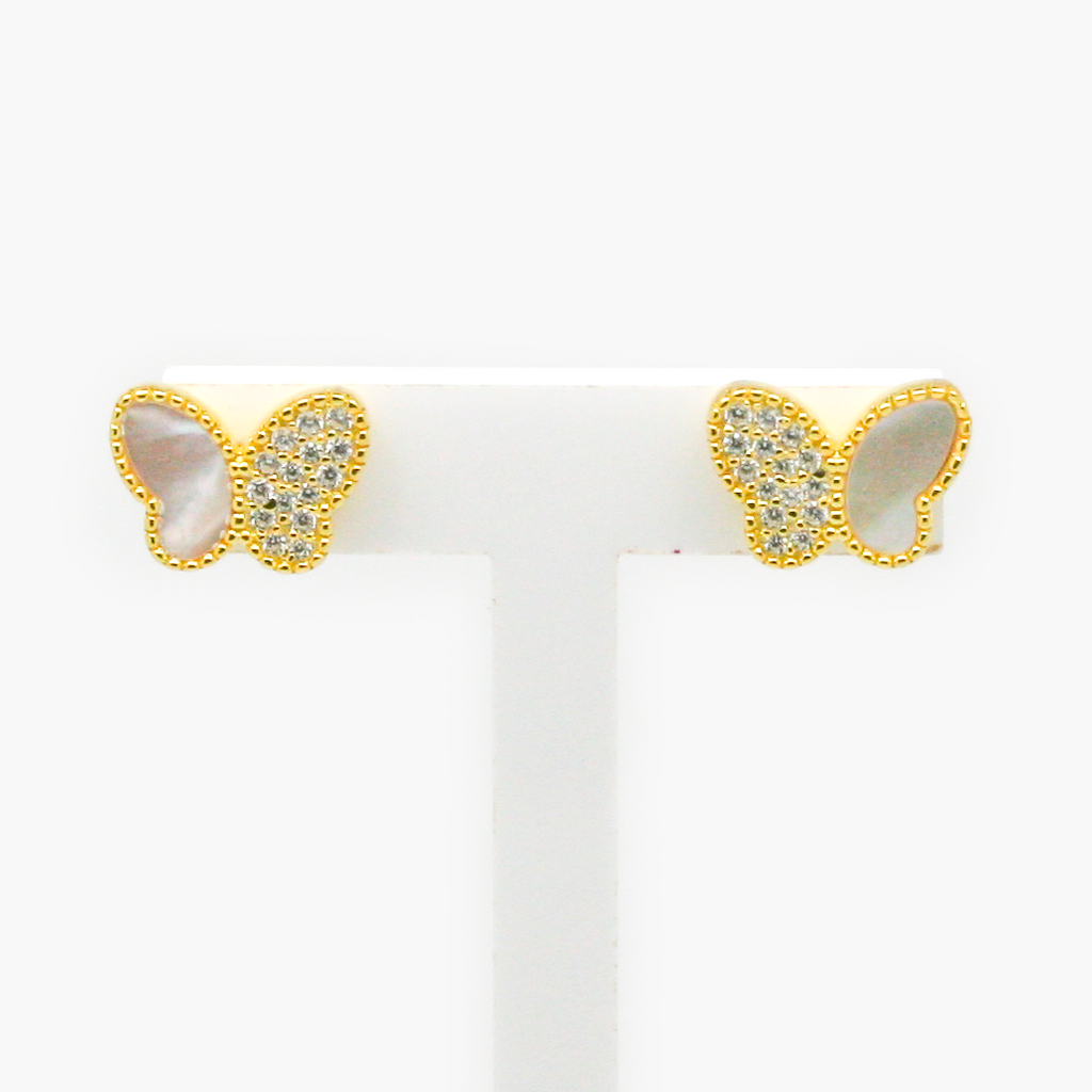 NEW CZ Mother of Pearl Butterfly Stud Earrings