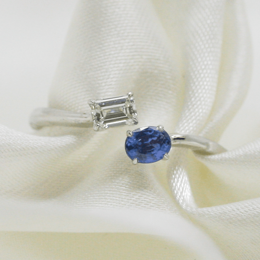 NEW Toi et Moi Blue Sapphire and Diamond Platinum Ring - Jordans Jewellers