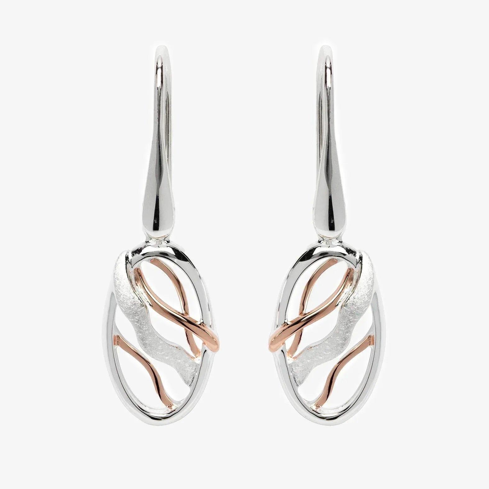 NEW Silver Oval Brushed Rose Gold Plated Earrings - Jordans Jewellers