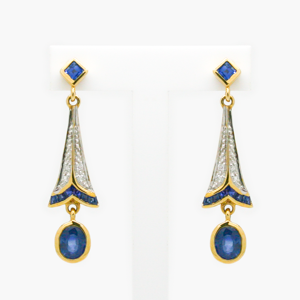 NEW 9 Carat Yellow Gold Sapphire & Diamond Earrings