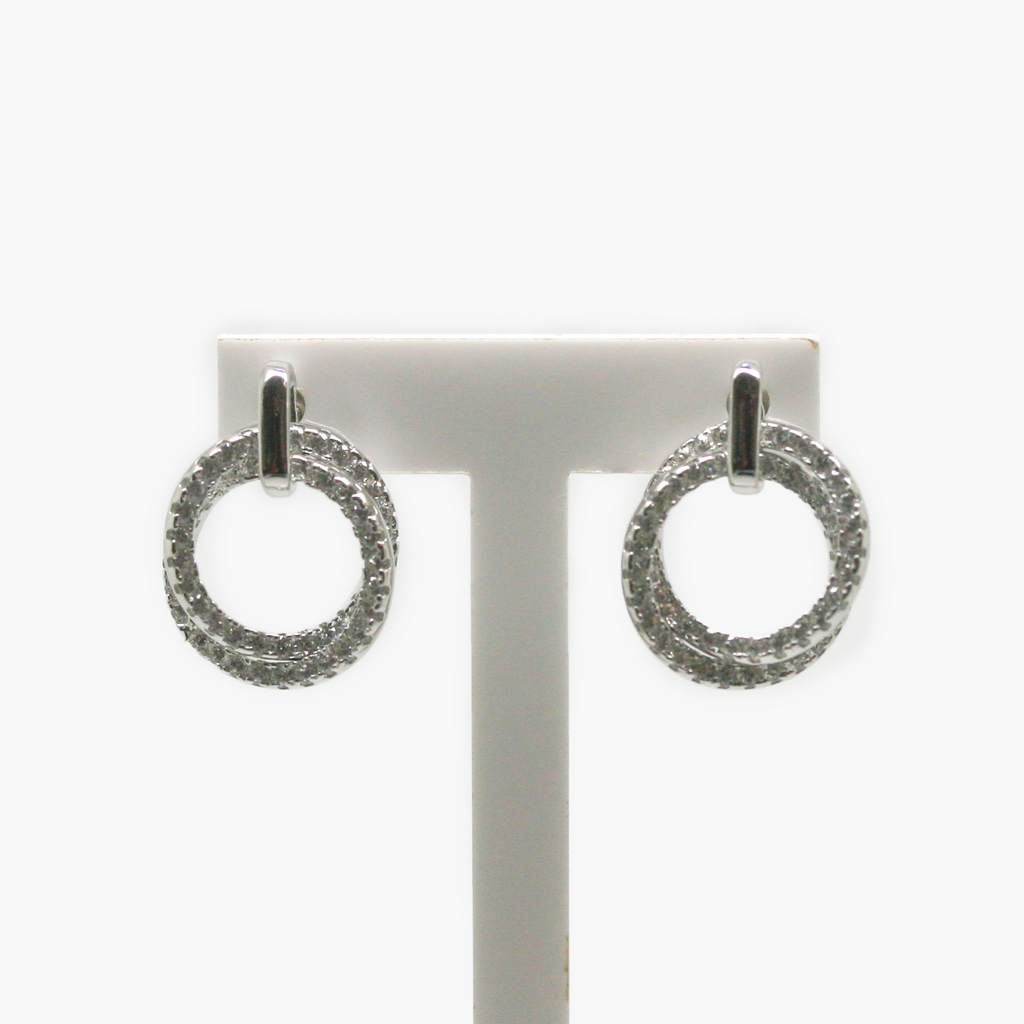 NEW Cubic Zirconia Two Circle Earrings