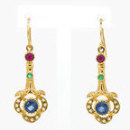 NEW 9 Carat Yellow Gold Sapphire, Emerald & Ruby Earrings - Jordans Jewellers