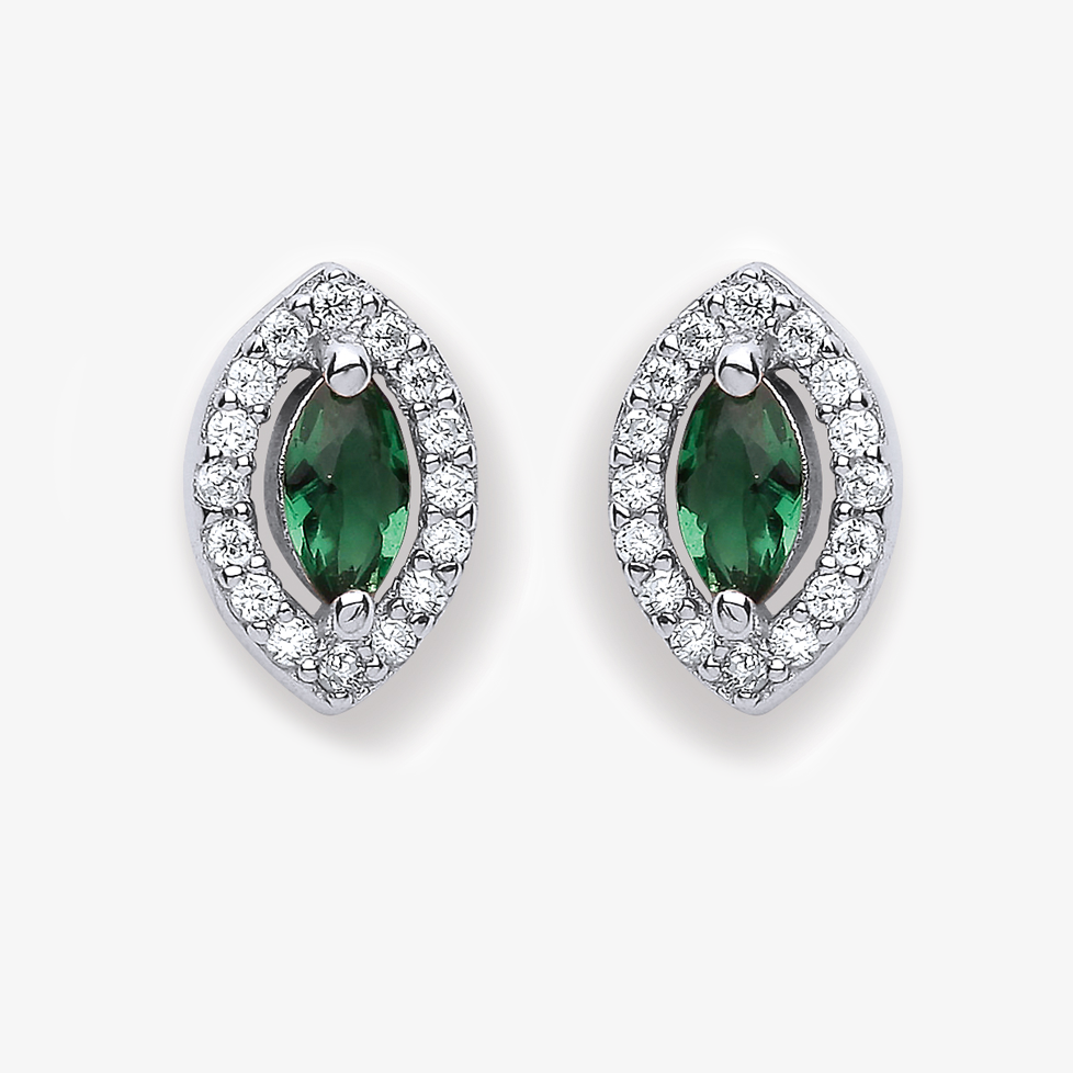 NEW Green CZ Silver Earrings