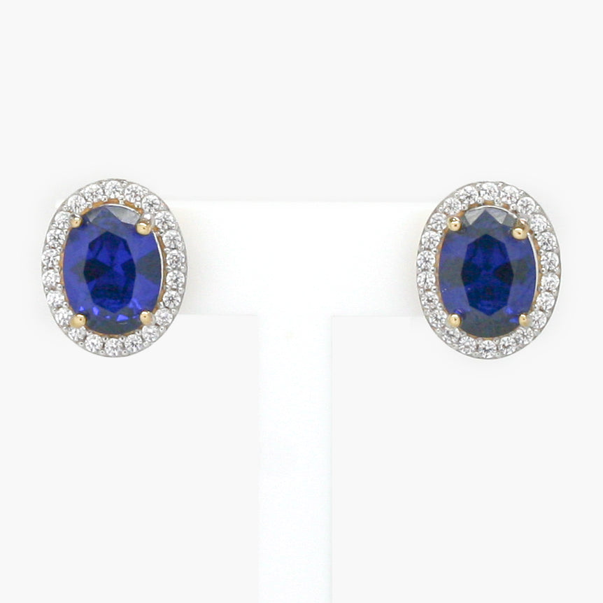 NEW 9 Carat Yellow Gold Blue & White CZ Earrings