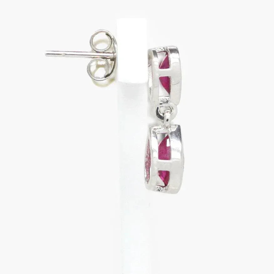 NEW 9CT White Gold Ruby Drop Earrings - Jordans Jewellers