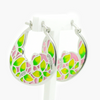 NEW Silver Pink & Green CZ Floral Earrings