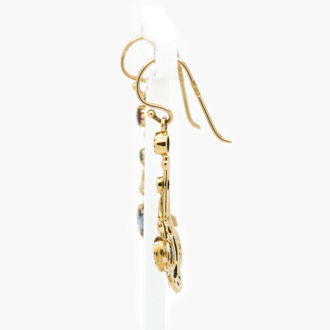 NEW 9 Carat Yellow Gold Sapphire, Emerald & Ruby Earrings - Jordans Jewellers