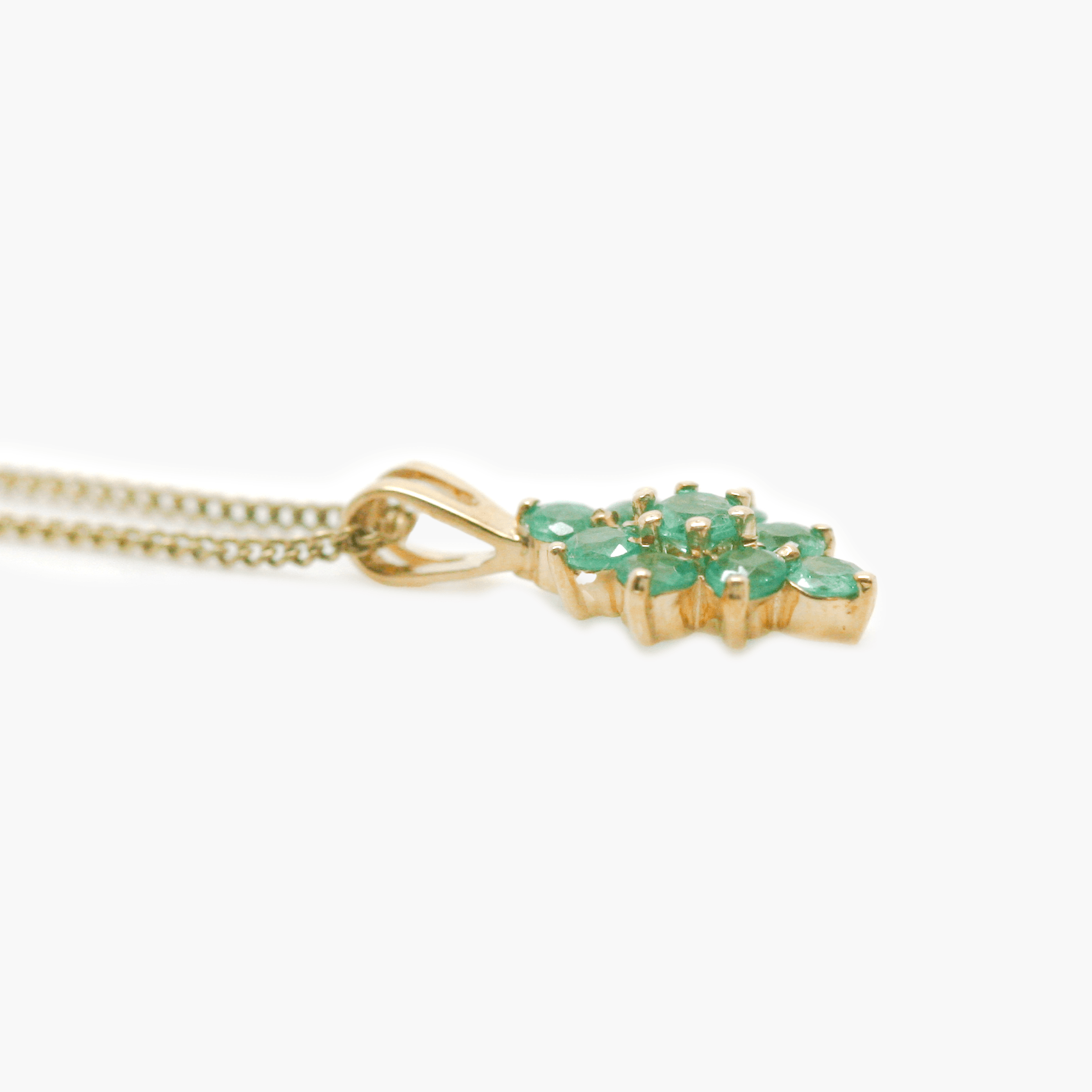 9 Carat Yellow Gold Emerald Cluster Pendant Necklace - Jordans Jewellers
