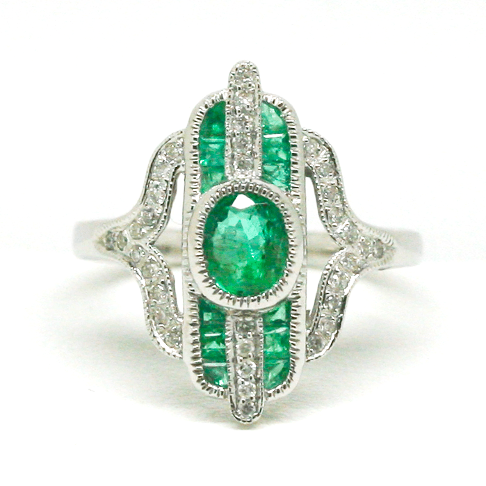 NEW 9 Carat White Gold Emerald & Diamond Ring - Jordans Jewellers