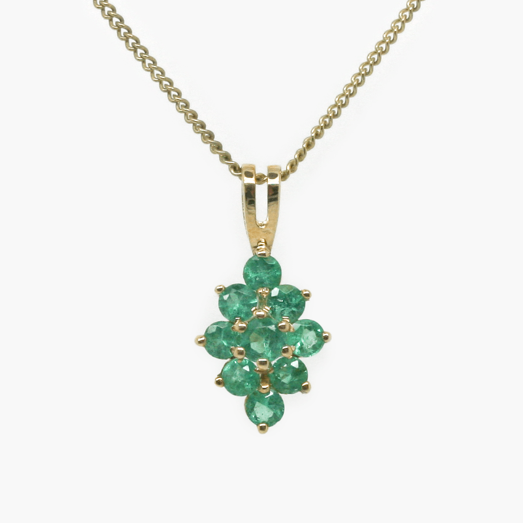 9 Carat Yellow Gold Emerald Cluster Pendant Necklace - Jordans Jewellers