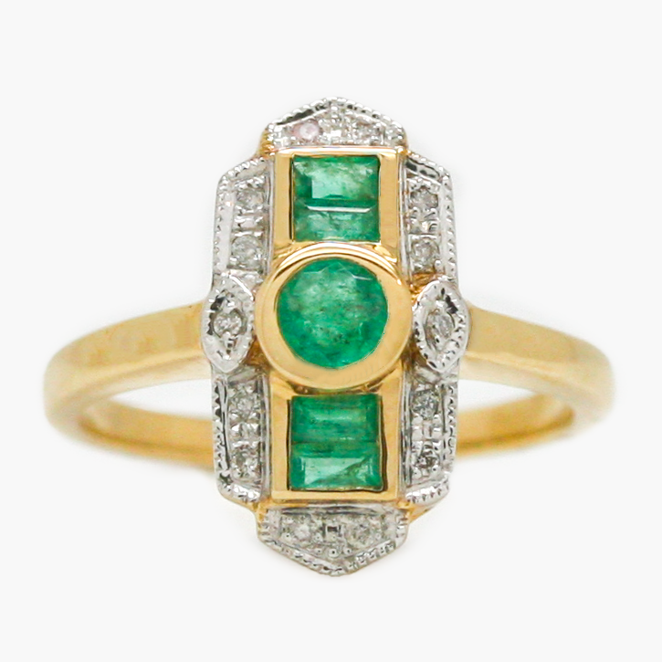 NEW 9 Carat Yellow Gold Emerald & Diamond Ring