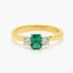 18 Carat Yellow Gold Emerald & Diamond Three Stone Ring - Jordans Jewellers