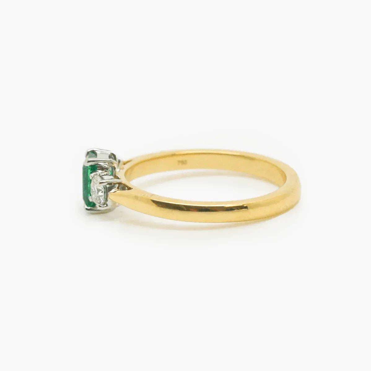 18 Carat Yellow Gold Emerald & Diamond Three Stone Ring - Jordans Jewellers