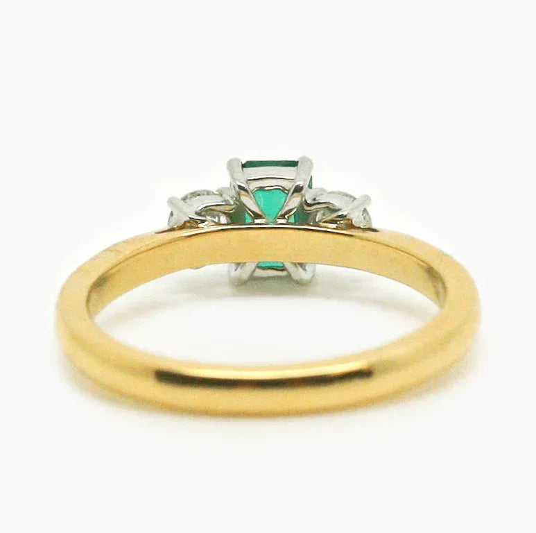 18 Carat Yellow Gold Emerald & Diamond Three Stone Ring - Jordans Jewellers
