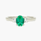 NEW Three Stone Ring with Oval Emerald and Diamonds - Jordans Jewellers