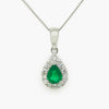 NEW 9ct White Gold Pear Shape Emerald Pendant with Diamond Cluster Necklace