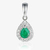 NEW 9ct White Gold Pear Shape Emerald Pendant with Diamond Cluster Necklace