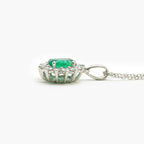 NEW 18 Carat White Gold Emerald & Diamond Pendant Necklace - Jordans Jewellers