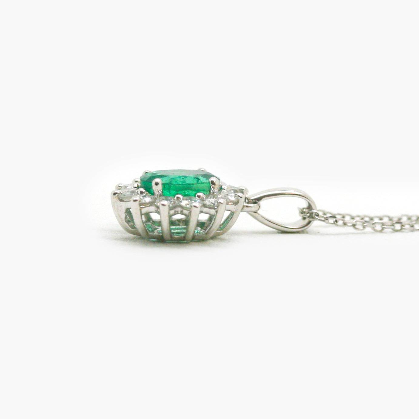 NEW 18 Carat White Gold Emerald & Diamond Pendant Necklace - Jordans Jewellers