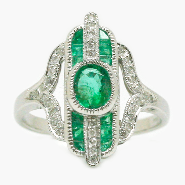 NEW 9 Carat White Gold Emerald & Diamond Ring - Jordans Jewellers