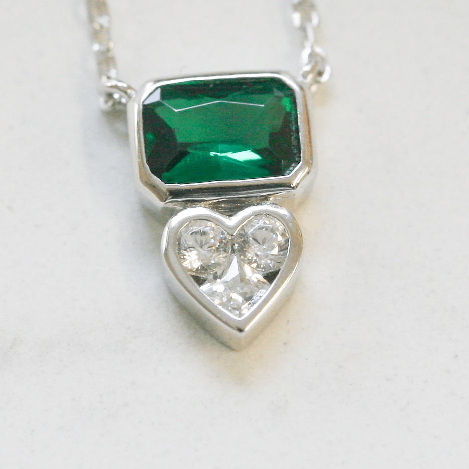 NEW Silver Emerald CZ Heart Necklace - Jordans Jewellers