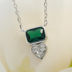 NEW Silver Emerald CZ Heart Necklace - Jordans Jewellers
