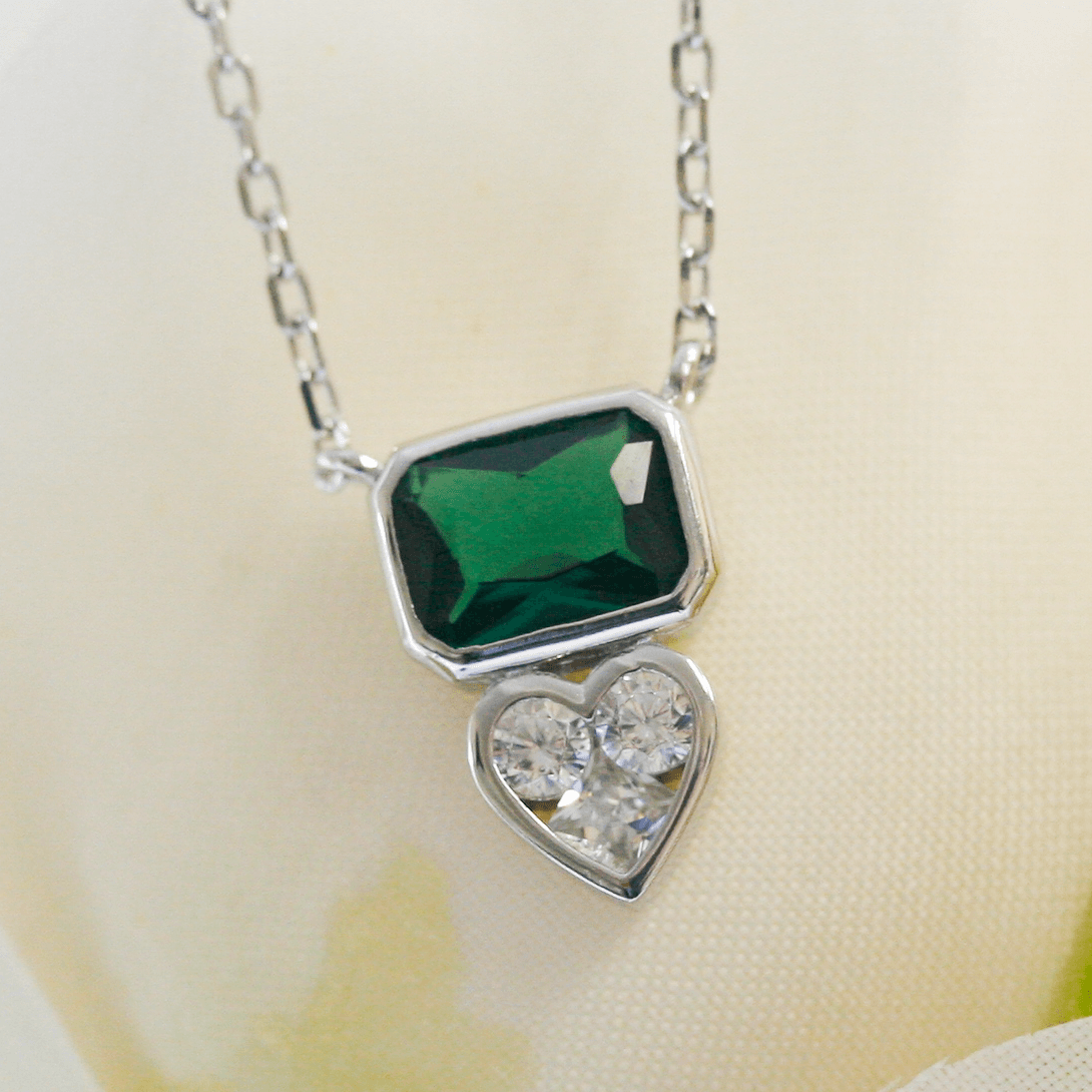 NEW Silver Emerald CZ Heart Necklace - Jordans Jewellers