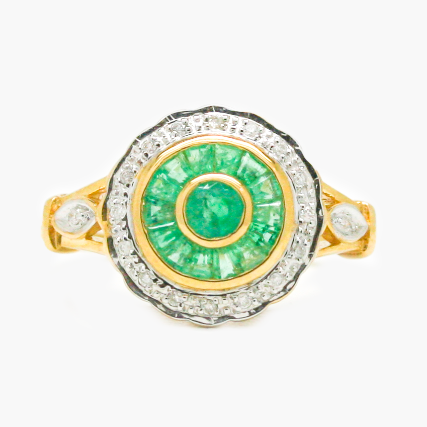 NEW 9 Carat Yellow Gold Emerald & Diamond Ring