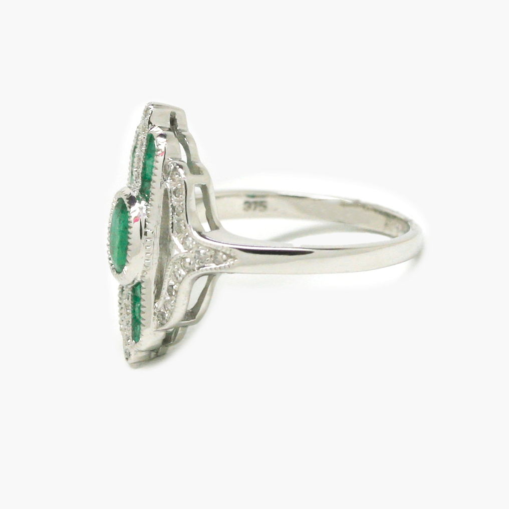NEW 9 Carat White Gold Emerald & Diamond Ring - Jordans Jewellers