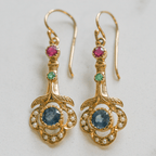NEW 9 Carat Yellow Gold Sapphire, Emerald & Ruby Earrings - Jordans Jewellers