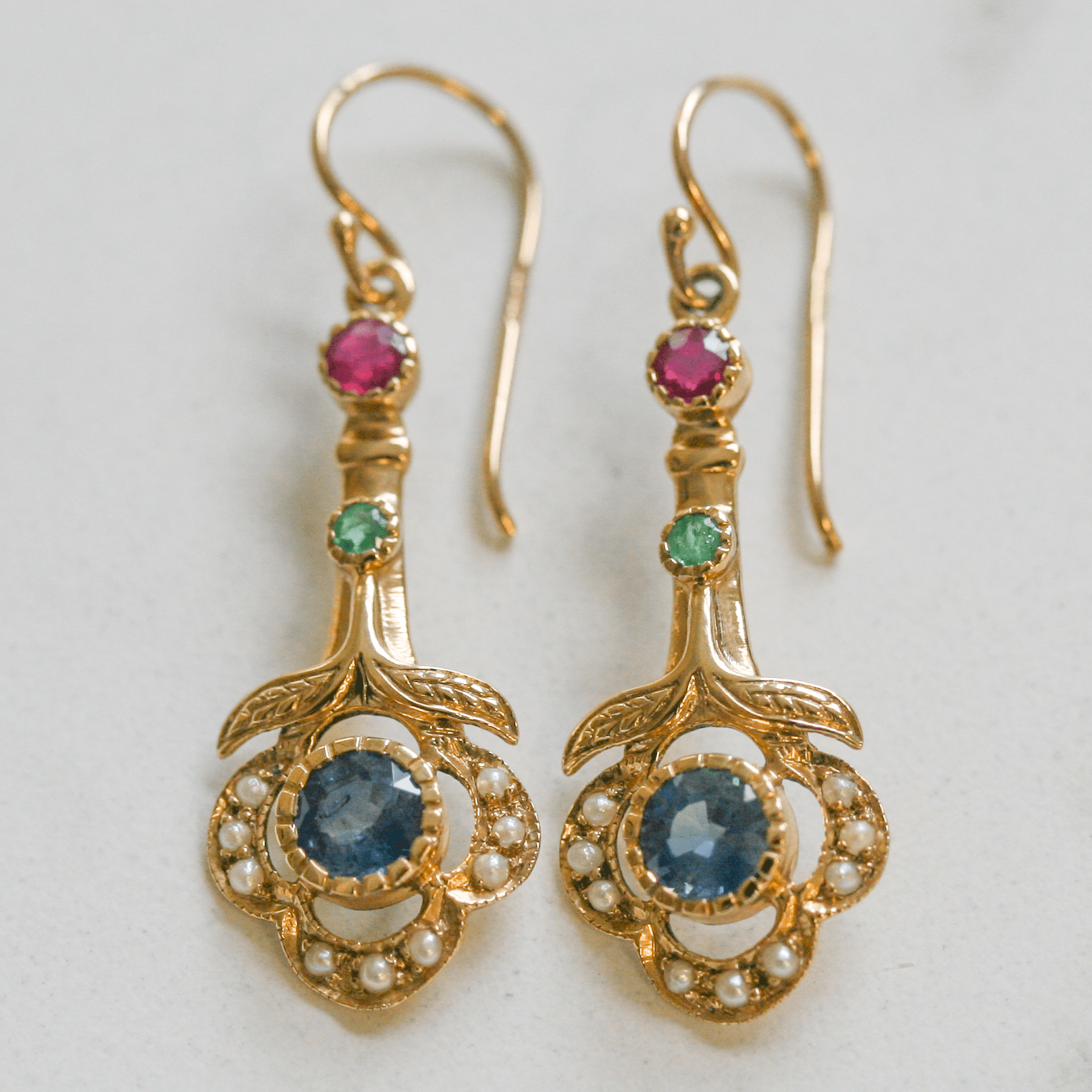 NEW 9 Carat Yellow Gold Sapphire, Emerald & Ruby Earrings - Jordans Jewellers