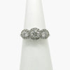 Fancy Diamond Cluster 3 Stone Ring on stand