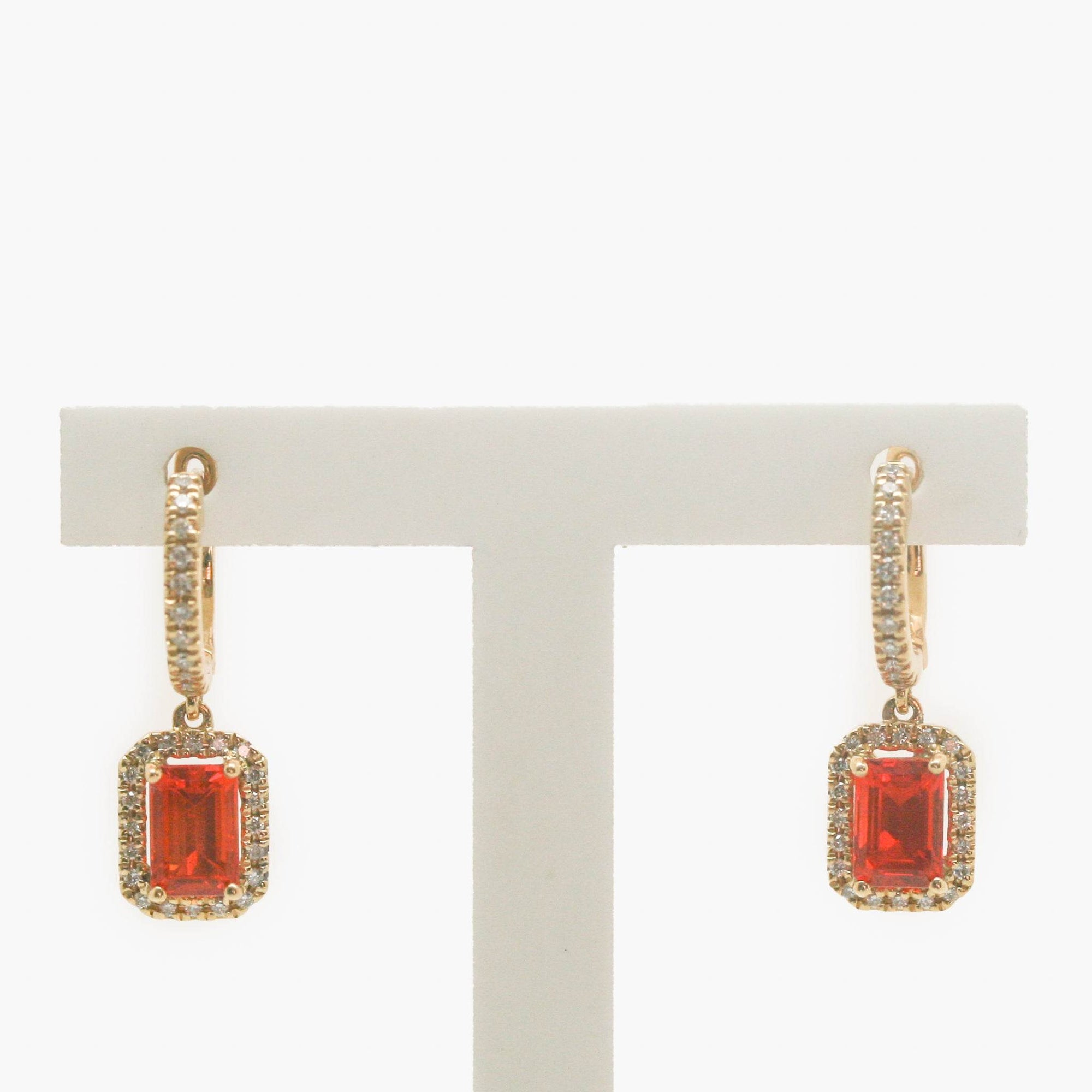 Fire Opal & Diamond Drop Earrings - Jordans Jewellers
