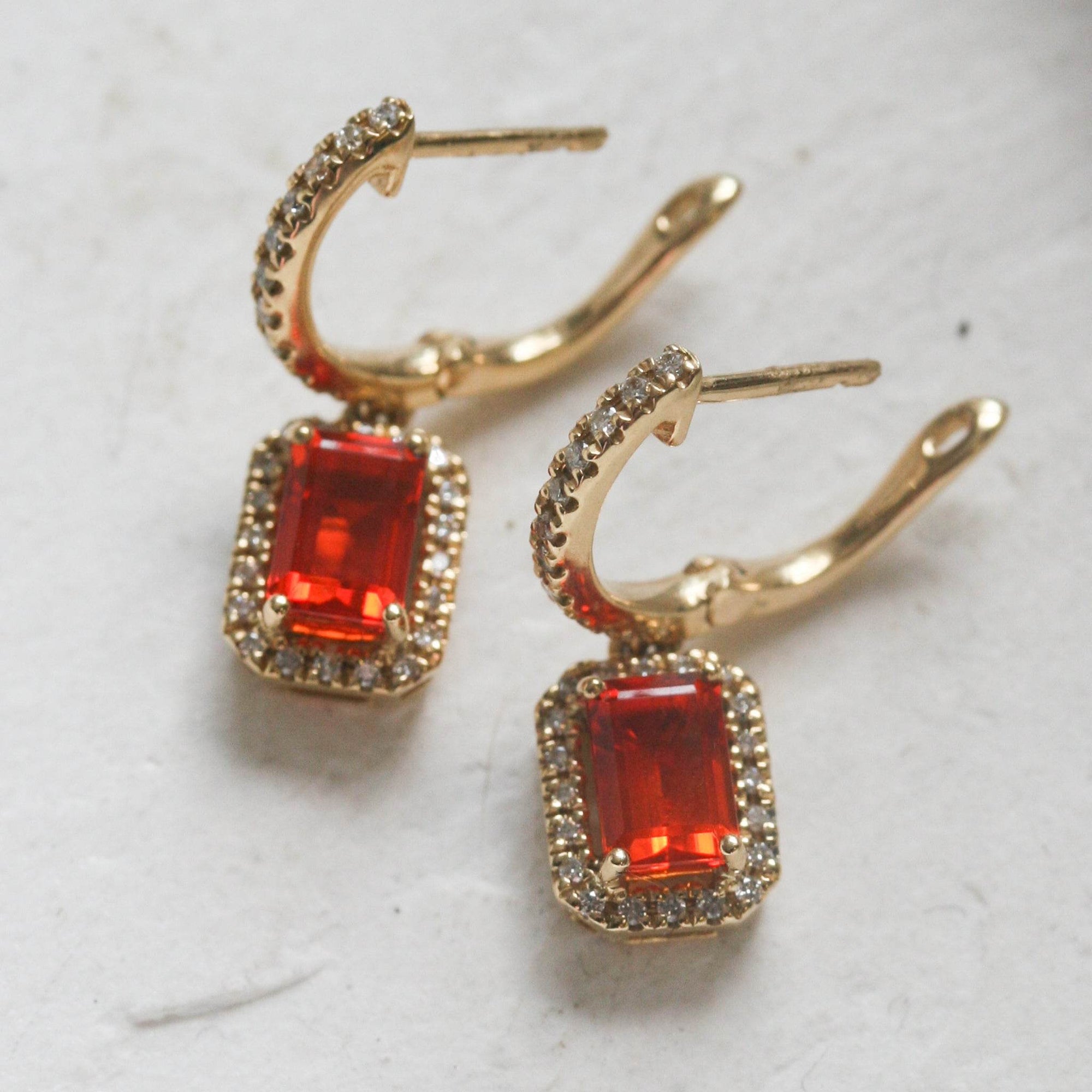Fire Opal & Diamond Drop Earrings - Jordans Jewellers