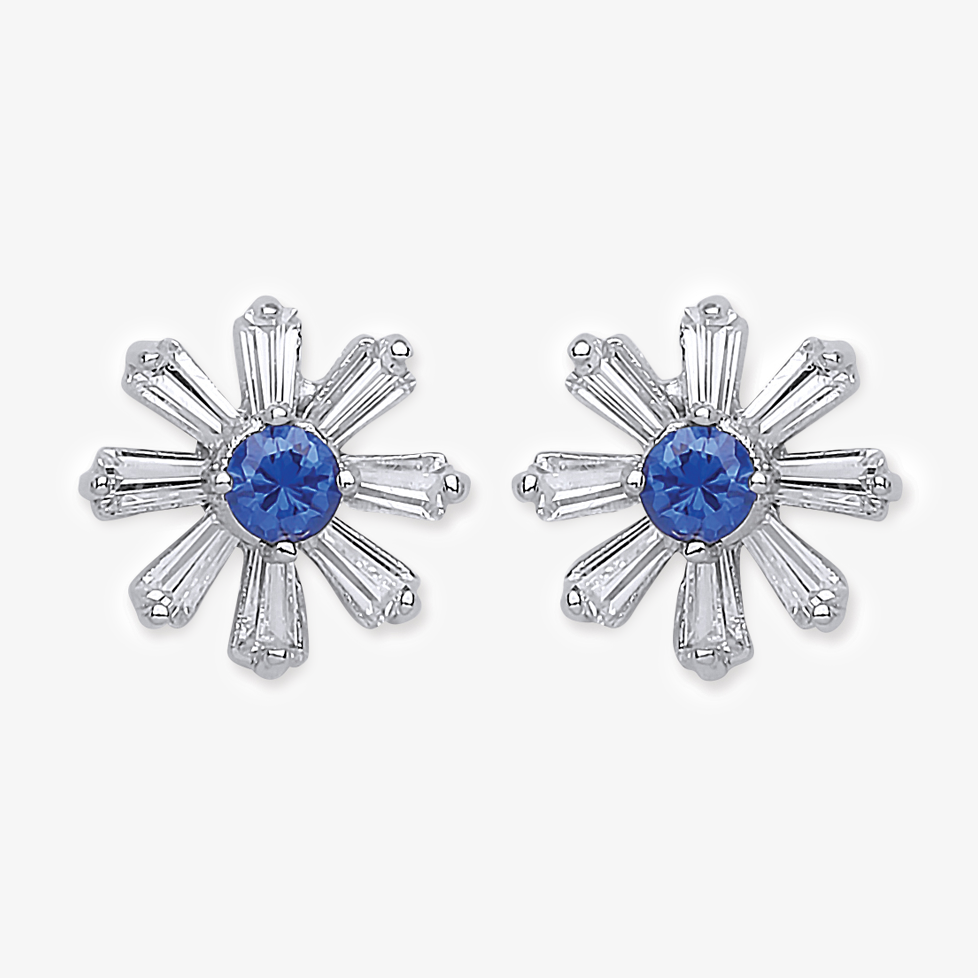 NEW Blue CZ Flower Stud Earrings