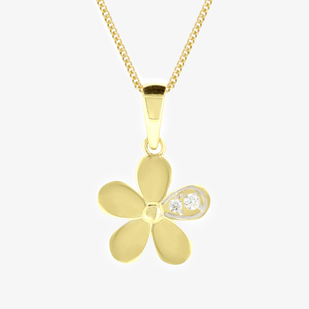 NEW 9ct Yellow Gold Flower Pendant with one cz petal Necklace