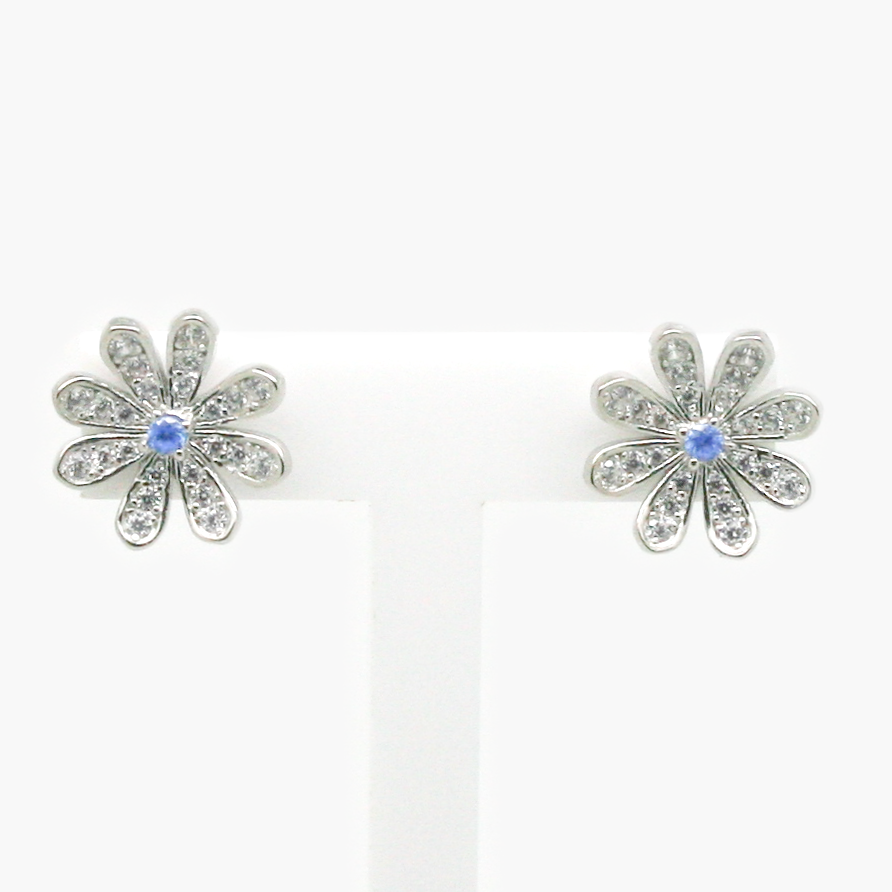 NEW CZ Silver Flower Earrings