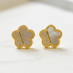 NEW CZ Mother of Pearl Flower Stud Earrings - Jordans Jewellers