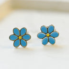 NEW Silver Blue Flower Stud Earrings - Jordans Jewellers