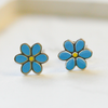 NEW Silver Blue Flower Stud Earrings