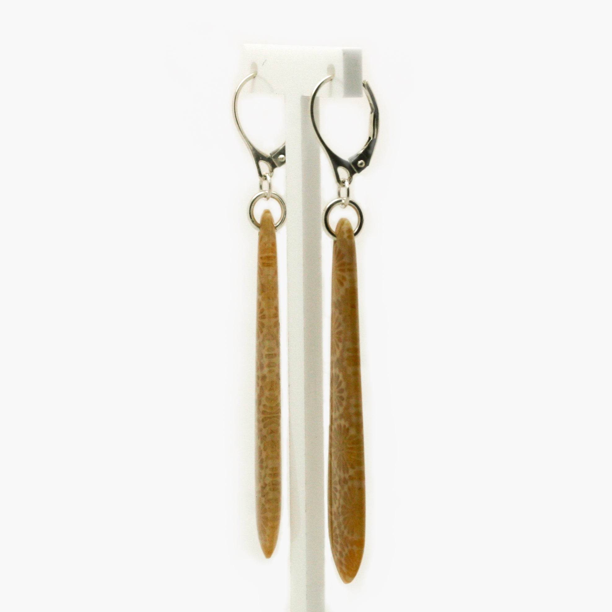 Fossilised Coral Drop Earrings in Silver - Jordans Jewellers