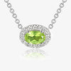 NEW 9ct White Gold Horizontal Oval Shape Peridot Pendant with Diamond Cluster Necklace